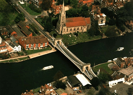 Marlow Suspension Bridge from the air